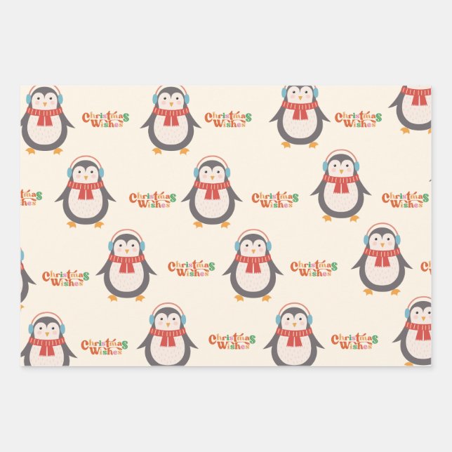 Feuille De Papier Cadeau Joyeux Noël Pingouin  (Devant)