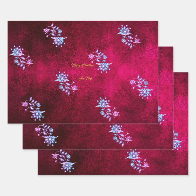 Feuille De Papier Cadeau Joyeux Noël Rose et Rubis Bénédictions de Fêtes (Lot)