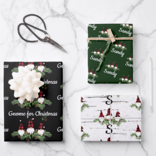 Feuille De Papier Cadeau Joyeux Noël Rouge Casquette Buffalo Gnomes Plaid