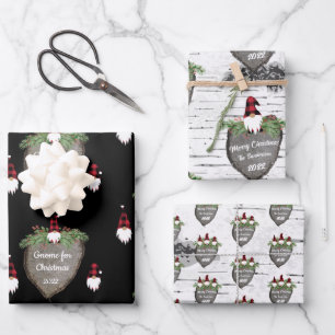 Feuille De Papier Cadeau Joyeux Noël Rouge Casquette Buffalo Plaid Gnomes E