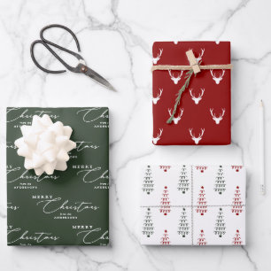 Feuille De Papier Cadeau Joyeux Noël rouge et blanc moderne
