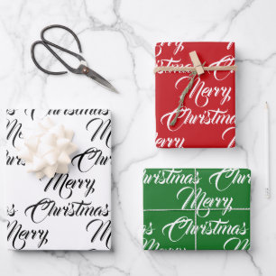 Feuille De Papier Cadeau Joyeux Noël rouge vert blanc élégant