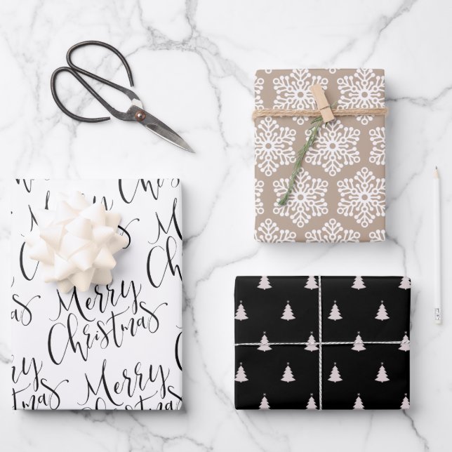 Feuille De Papier Cadeau Joyeux Noël rustique Snowflakes à Noël (Recto)