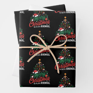 Feuille De Papier Cadeau Joyeux Noël, sale bête, drôle de Noël en famille