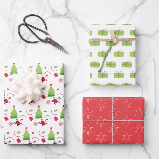 Feuille De Papier Cadeau Joyeux Noël Santa Mignon (Recto)