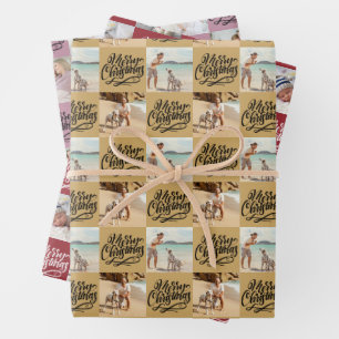 Feuille De Papier Cadeau Joyeux Noël Script 6 Photo Or rouge rose