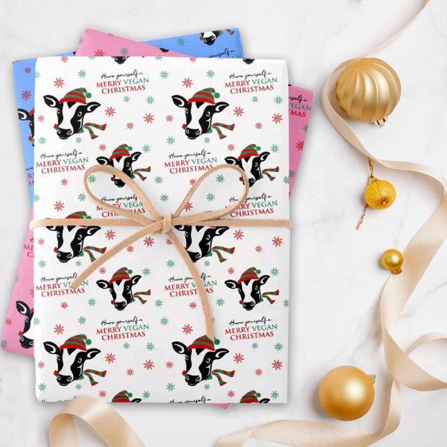 Feuille De Papier Cadeau Joyeux Noël Vegan, Vache mignonne, (Créateur téléchargé)