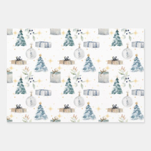 Feuille De Papier Cadeau Joyeux Noël vintage aquarelle globe