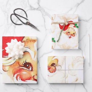 Feuille De Papier Cadeau Joyeux Noël Vintage Père Noël