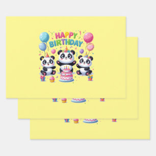 Feuille De Papier Cadeau Joyeux Pandas d'anniversaire