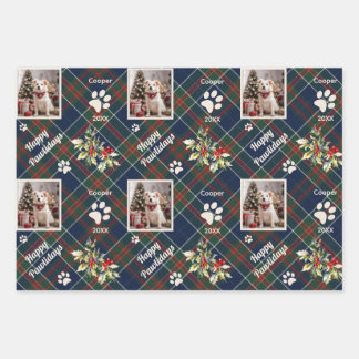 Feuille De Papier Cadeau Joyeux Pawlidays Chien Bleu Plaid Noël