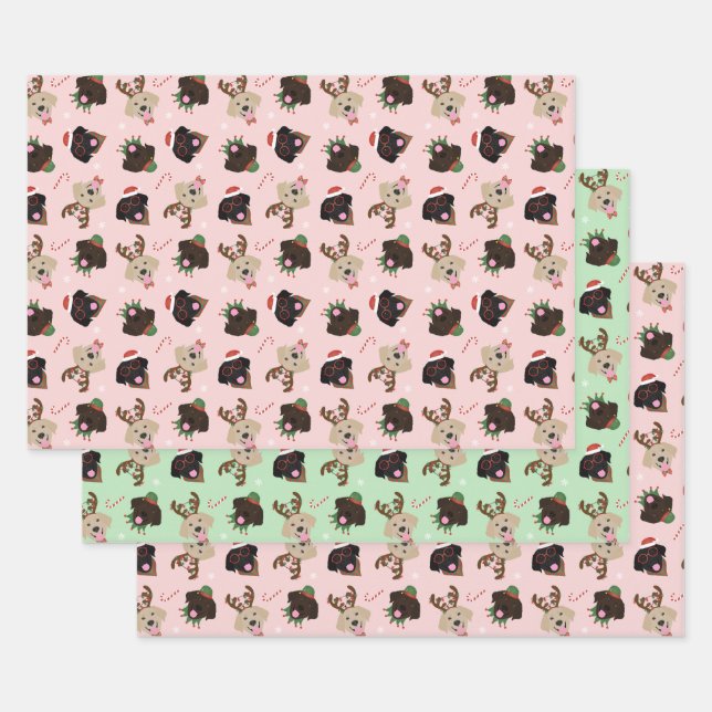 Feuille De Papier Cadeau Joyeux Pawlidays Labrador Retriever Dogs (Lot)