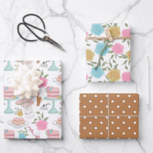Feuille De Papier Cadeau Joyeux Rose de gâteau d'anniversaire et Motif de p