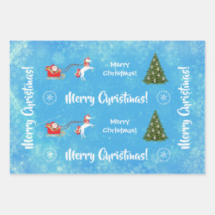 Feuille De Papier Cadeau Joyeux sapin de Noël Père Noël Cute Kids Unicorn B