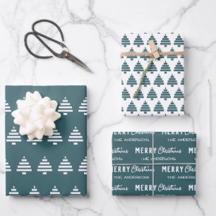 Feuille De Papier Cadeau Joyeux sapin vert de Noël minimaliste
