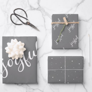 Feuille De Papier Cadeau Joyeux Script Flocon de neige Simple Grey Holiday