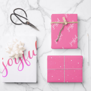 Feuille De Papier Cadeau Joyeux Script Snowflake Pink Holiday
