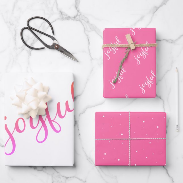 Feuille De Papier Cadeau Joyeux Script Snowflake Pink Holiday (Recto)
