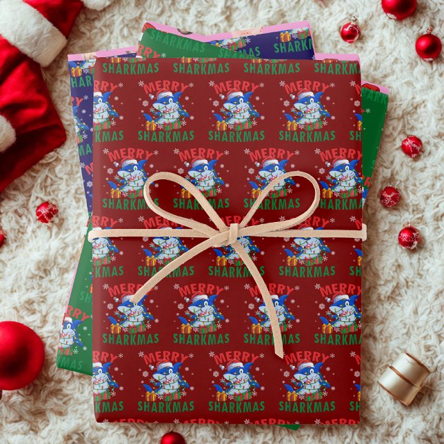 Feuille De Papier Cadeau Joyeux Sharkmas Père Noël Shark Lover Noël (Créateur téléchargé)