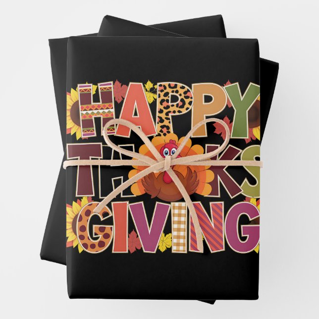Feuille De Papier Cadeau Joyeux Thanksgiving Dinde Drôle de saison de citro (En situation)