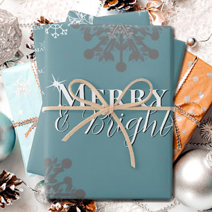 Feuille De Papier Cadeau Joyeux turquoise et Feux de neige brillants Noël