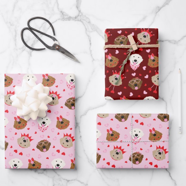 Feuille De Papier Cadeau Joyeux Valentines Day Golden Retriever Dogs (Recto)