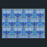 Feuille De Papier Cadeau Juif-Menorah-Plaid-Lt-Bleu<br><div class="desc">De ma nouvelle collection juive qui arrive en magasin maintenant... MENORAH PLAID LT BLUE. Un grand menorah argenté et bleu détaillé 9 branches sur un motif plaid arrière - plan tout-en-un. Toutes les bougies apparaissent allumées. Le motif plaid est vert, or et bleu. Vous obtenez 3 feuilles d'emballage cadeau. Un...</div>
