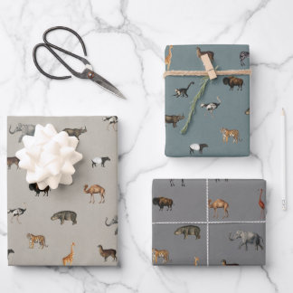 Feuille De Papier Cadeau Jungle Safari Animals Pattern Blue Beige Grey