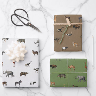 Feuille De Papier Cadeau Jungle Safari Animals Pattern Green Brown Grey