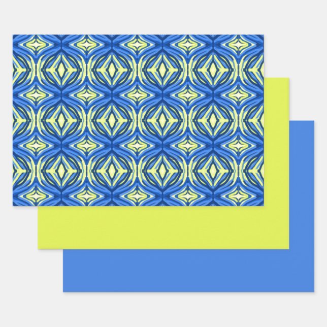 Feuille De Papier Cadeau Kaleidoscope bleu et jaune (Lot)