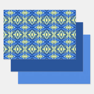 Feuille De Papier Cadeau Kaleidoscope bleu et jaune