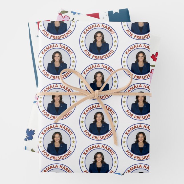 FEUILLE DE PAPIER CADEAU KAMALA HARRIS PRÉSIDENTE (En situation)