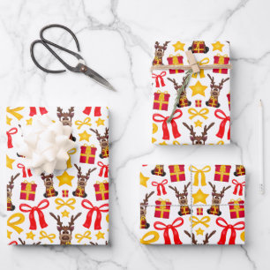 Feuille De Papier Cadeau Kasky Jote Reindeer De Noël Avec Présence Rouge