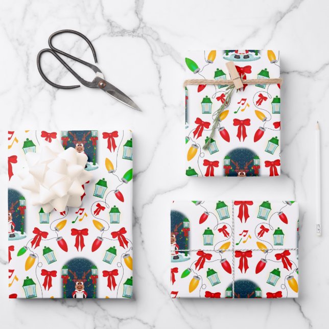 Feuille De Papier Cadeau Kasky mignon Noël Carol chanter Reindeer (Recto)