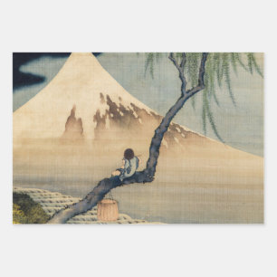 Feuille De Papier Cadeau Katsushika Hokusai - Garçon regardant le Mont Fuji