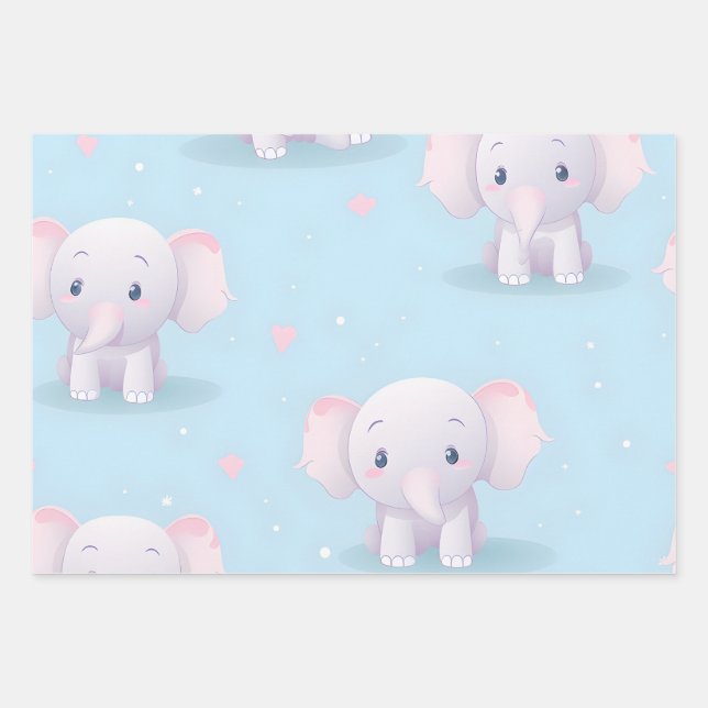 Feuille De Papier Cadeau Kawaii adorable bébé éléphant (Devant)