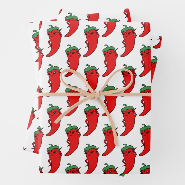 Feuille De Papier Cadeau Kawaii Chili Pepper Diva Custom (En situation)