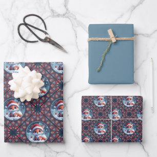 Feuille De Papier Cadeau Kawaii Christmas Fox Dot Mandala Diamond Tile