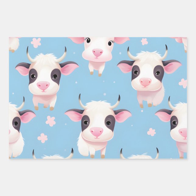 Feuille De Papier Cadeau Kawaii Cute Baby Cows (Devant)