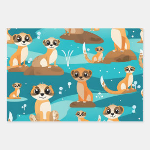 Feuille De Papier Cadeau Kawaii Cute Baby Meerkats
