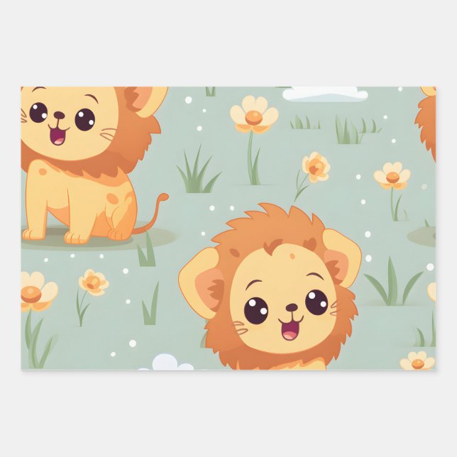 Feuille De Papier Cadeau Kawaii Cute Lion Cubs (Devant)
