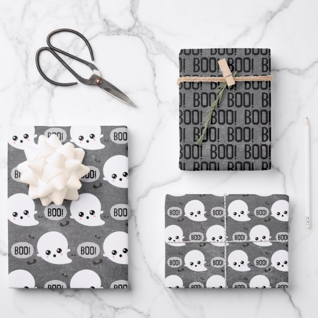 Feuille De Papier Cadeau Kawaii Fantôme Halloween (Recto)