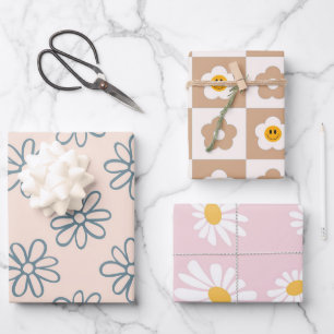 Feuille De Papier Cadeau Kawaii Rétro Rose Marguerite