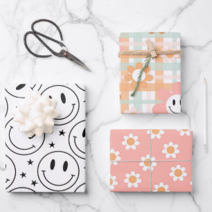 Feuille De Papier Cadeau Kawaii Retro Smile Daisy