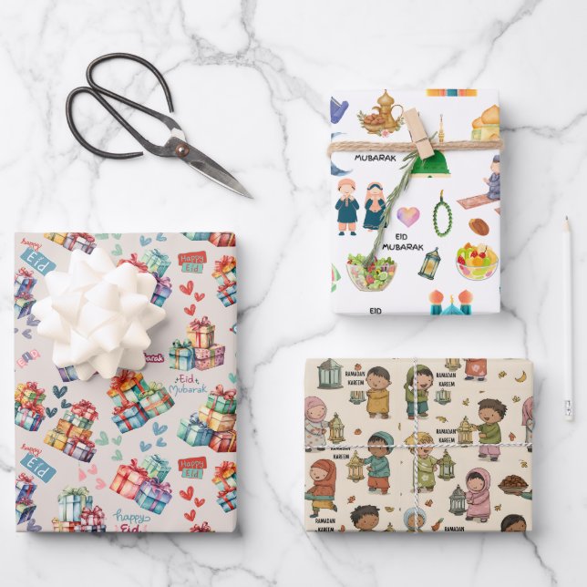 Feuille De Papier Cadeau Kids Islamic Gift Wrap – Colourful Eid & Ramadan (Recto)