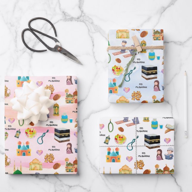 Feuille De Papier Cadeau Kids Islamic Gift Wrap – Colourful Eid & Ramadan (Recto)