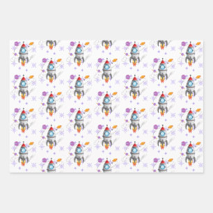 Feuille De Papier Cadeau Kids Rocket Ship Space Travel