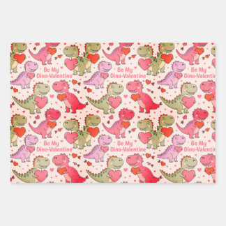 Feuille De Papier Cadeau Kids valentine wrap with dinosaurs &hearts