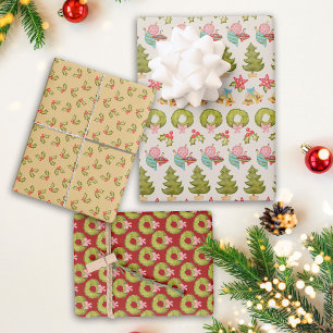 Feuille De Papier Cadeau Kitschy ornements de Noël Wreath Holly Vintage