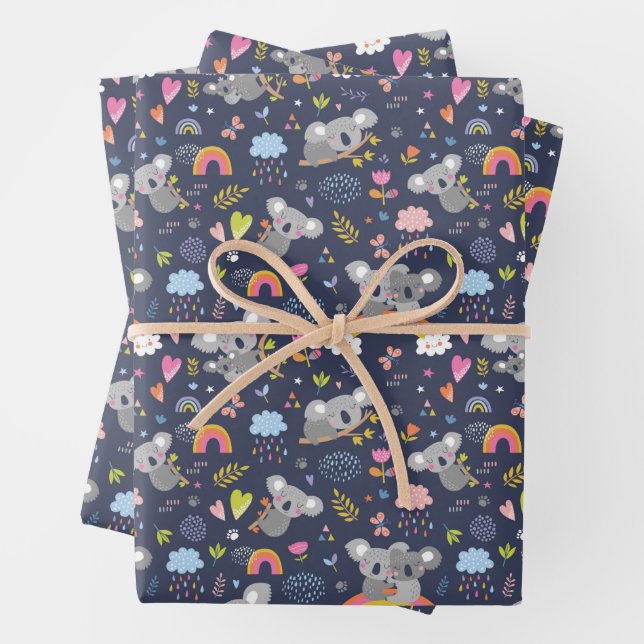 Feuille De Papier Cadeau Koala Rainbow Love Motif (En situation)